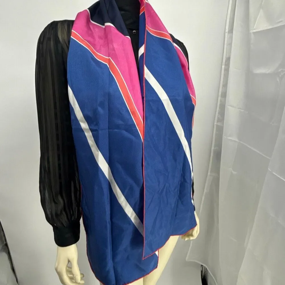 Vintage 80s Oblong Scarf 67x11 Pink Blue Red Stripe Colorblock Mod Long Neck Wra